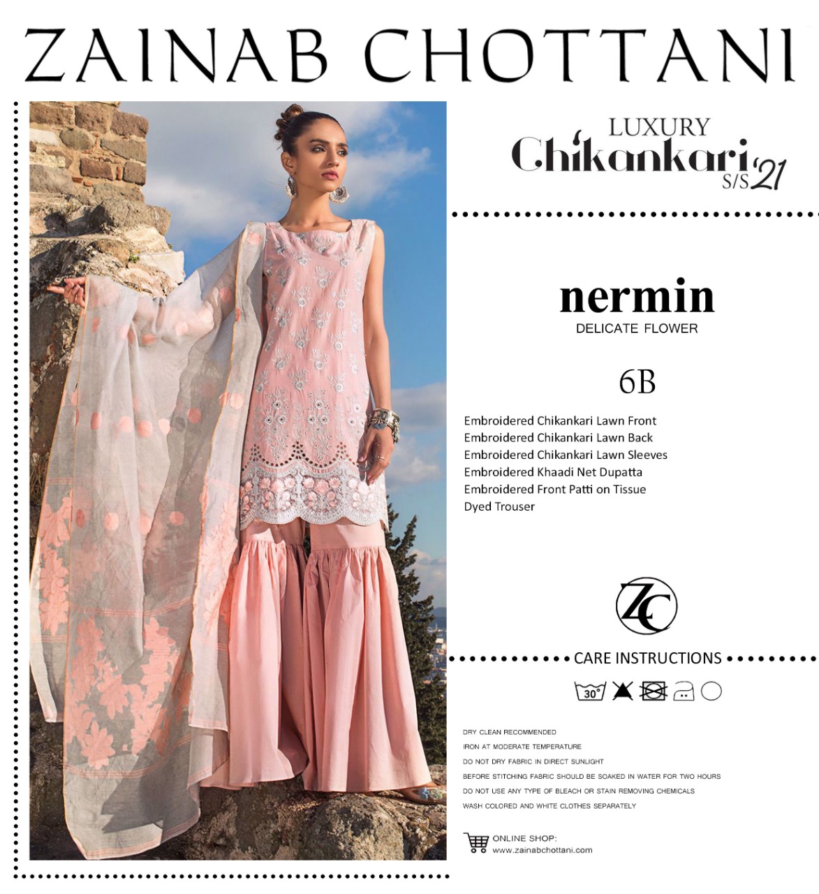 ZAINAB CHOTTANI - Luxury Chikankari NERMIN Delicate Flower  - 6B