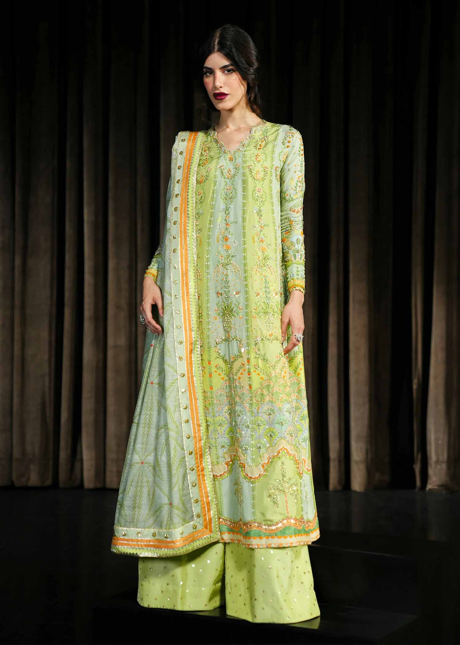 Crimson Eid Prints Rangralli - Lime