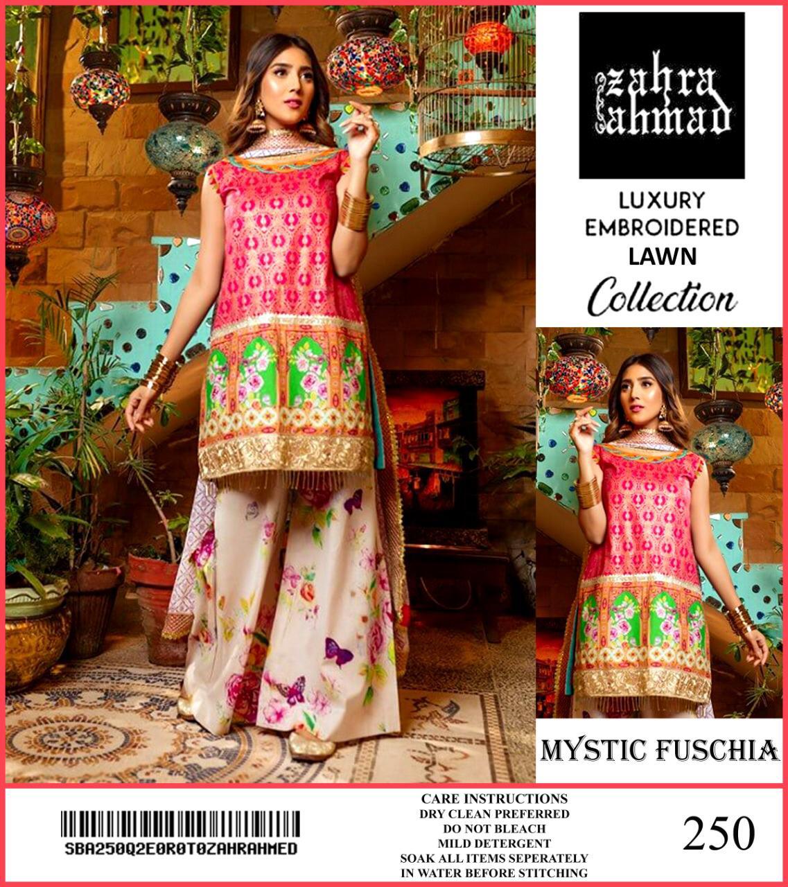 Zahra Ahmad Lawn 3pcs With Embroidery Shafoon Dupatta