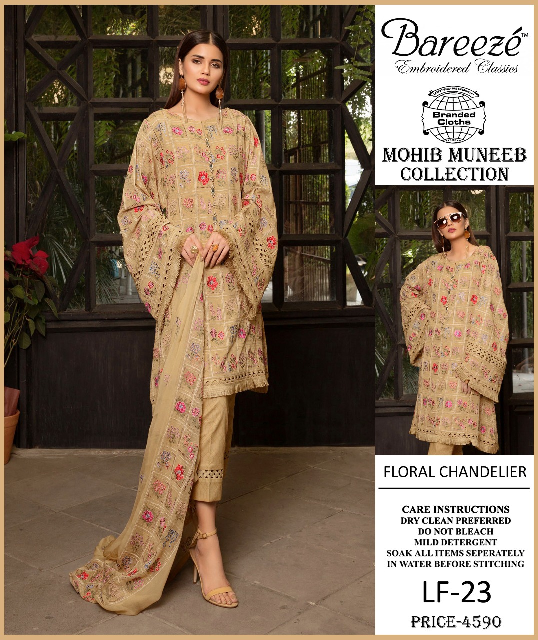 BAREEZE LINEN With EMBROIDERED CHIFFON DUPATA