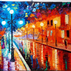 rainy night street light