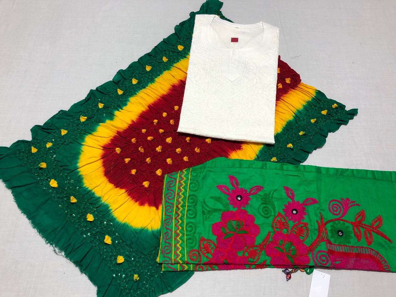 Chunri Cotton Dupata , Shirt Chikan Kari Stitched With Trouser Stiched Ari Work.