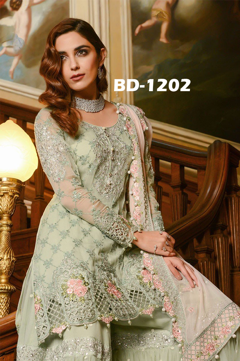 MBROIDERED - Sea Green & Peach Maria B Master Replica