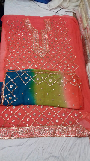 Pure Chiffon 2 Pcs Hand Made Jaal Gota Suits